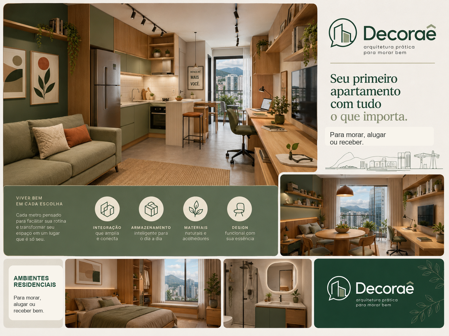Apartamento compacto decorado com identidade visual Decoraê